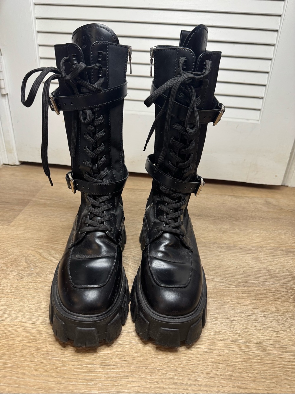 Prada Black Lace-Up Chunky Platform Combat Boots